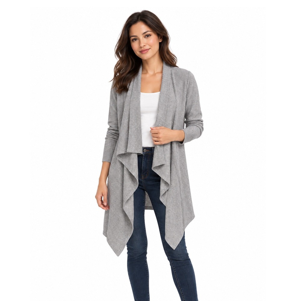 Banana Republic Waterfall Cardigan Womens Petite M Grey Textured Open Front